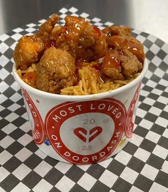 Chicken Shawarma Rice Bowl with fresh vegetables